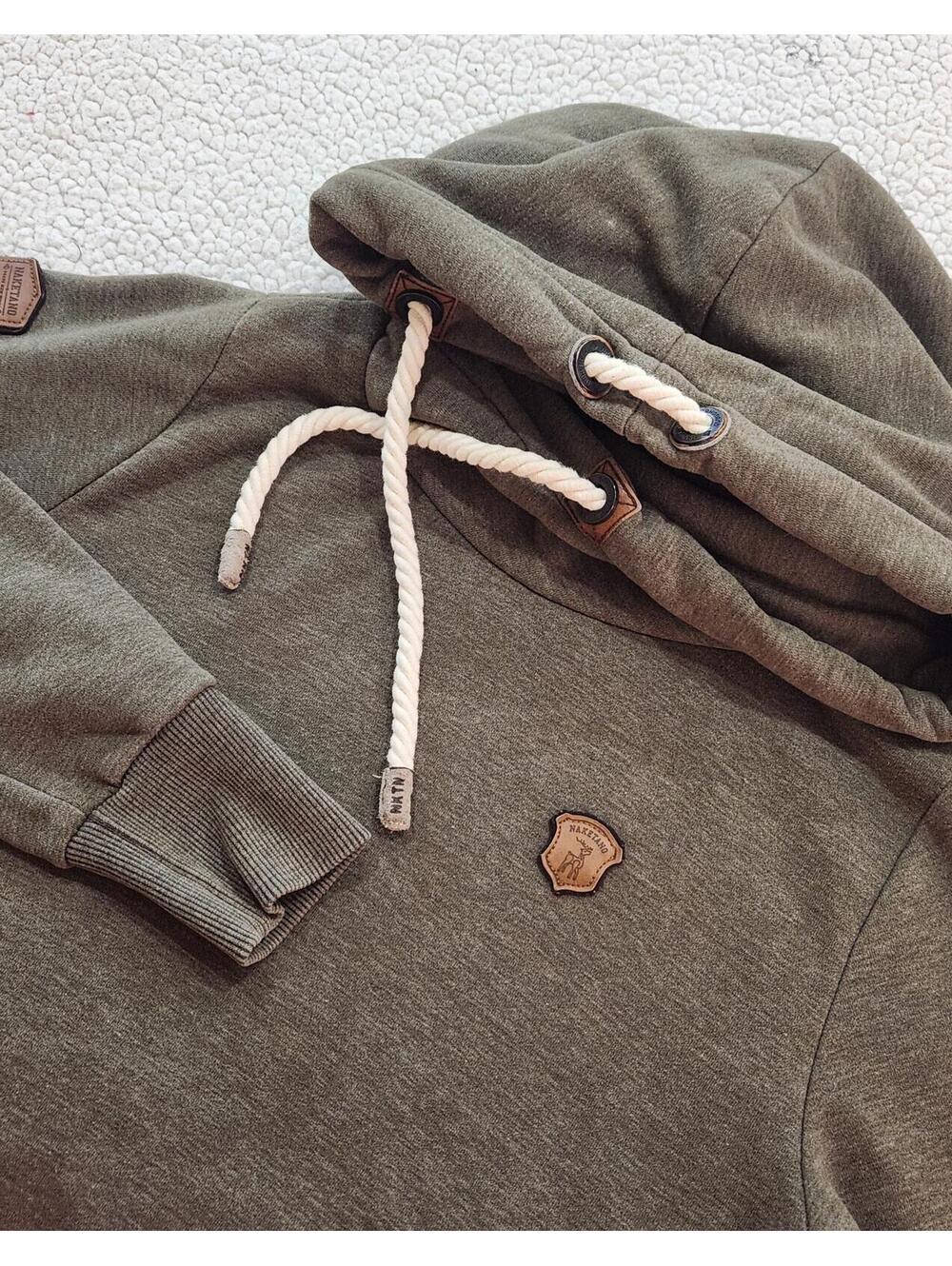 Naketano Brave New World Chunky Pullover Hoodie Olive Green Size Medium Cotton